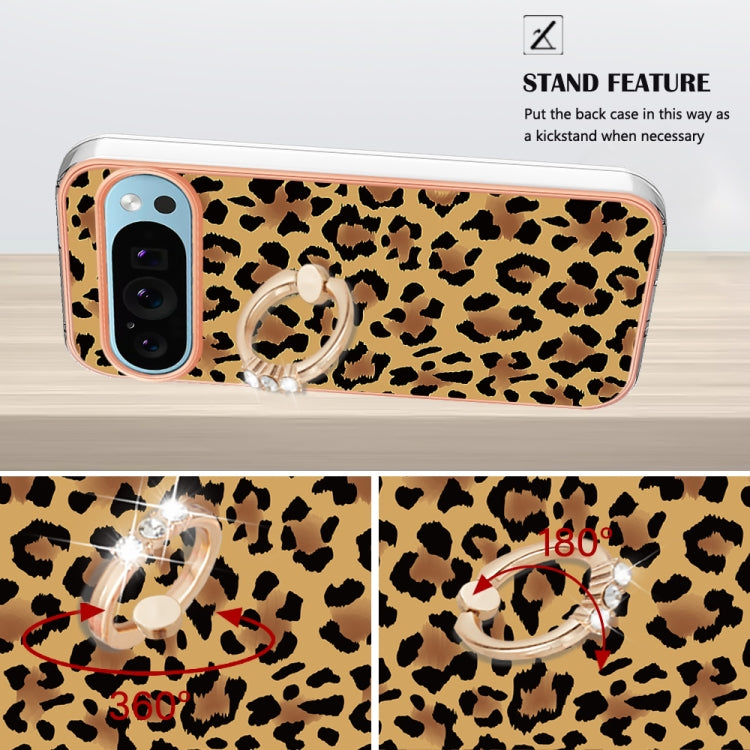 For Google Pixel 9 Pro XL Electroplating Dual-side IMD Phone Case with Ring Holder(Leopard Print) - Google Cases by buy2fix | Online Shopping UK | buy2fix