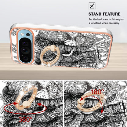 For Google Pixel 9 Pro XL Electroplating Dual-side IMD Phone Case with Ring Holder(Totem Elephant) - Google Cases by buy2fix | Online Shopping UK | buy2fix