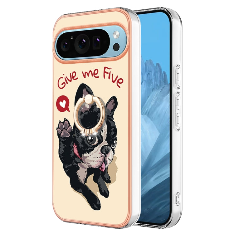 For Google Pixel 9 Pro XL Electroplating Dual-side IMD Phone Case with Ring Holder(Lucky Dog) - Google Cases by buy2fix | Online Shopping UK | buy2fix