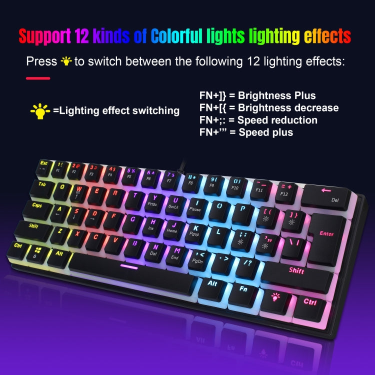 HXSJ L700 Wired RGB Mechanical Keyboard 61 Pudding Key Caps(Black) - Wired Keyboard by HXSJ | Online Shopping UK | buy2fix