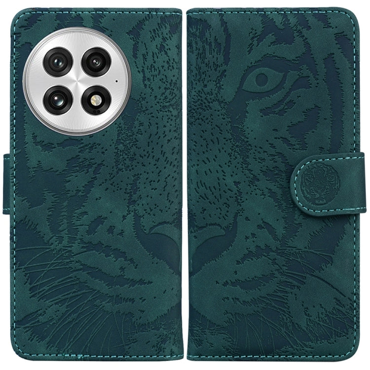 For OnePlus 13 Tiger Embossing Pattern Flip Leather Phone Case(Green) - OnePlus Cases by buy2fix | Online Shopping UK | buy2fix