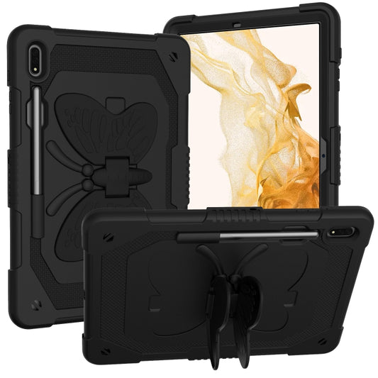 For Samsung Galaxy Tab S9 Butterfly Kickstand Heavy Duty Hard Rugged Tablet Case(Black) - Galaxy Tab S9 Cases by buy2fix | Online Shopping UK | buy2fix