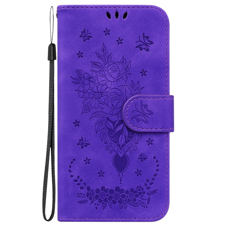 For OnePlus 13 Butterfly Rose Embossed Leather Phone Case(Purple) - OnePlus Cases by buy2fix | Online Shopping UK | buy2fix