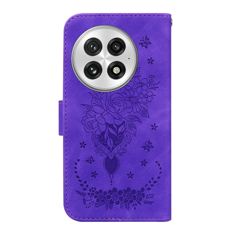 For OnePlus 13 Butterfly Rose Embossed Leather Phone Case(Purple) - OnePlus Cases by buy2fix | Online Shopping UK | buy2fix