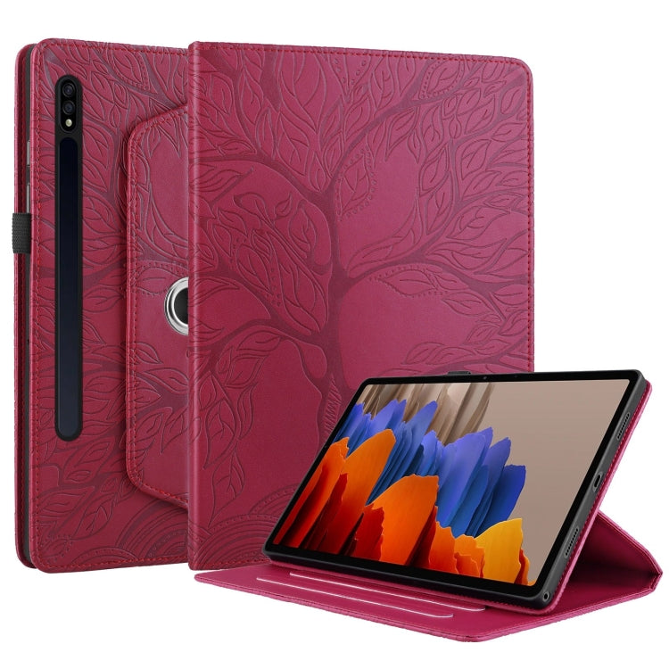 For Samsung Galaxy Tab S9 / S7 / S8 Tree Life Embossed Rotation Leather Tablet Case(Red) - Galaxy Tab S9 Cases by buy2fix | Online Shopping UK | buy2fix