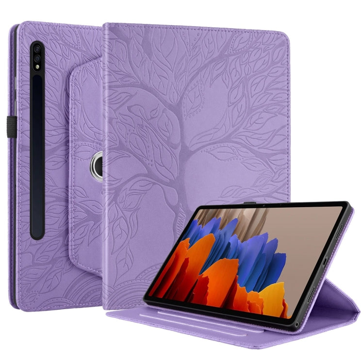 For Samsung Galaxy Tab S9 / S7 / S8 Tree Life Embossed Rotation Leather Tablet Case(Purple) - Galaxy Tab S9 Cases by buy2fix | Online Shopping UK | buy2fix