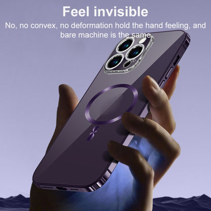 For iPhone 14 MagSafe Magnetic Stainless Steel Frame Transparent TPU Phone Case(Dark Purple) - iPhone 14 Cases by buy2fix | Online Shopping UK | buy2fix