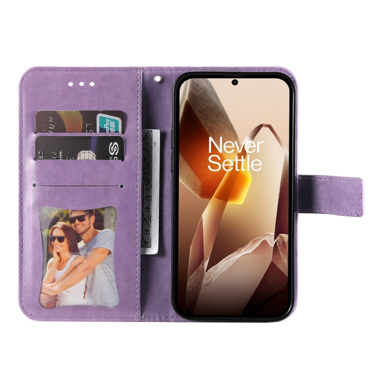 For OnePlus 13 Seven-petal Flowers Embossing Leather Phone Case(Light Purple) - OnePlus Cases by buy2fix | Online Shopping UK | buy2fix