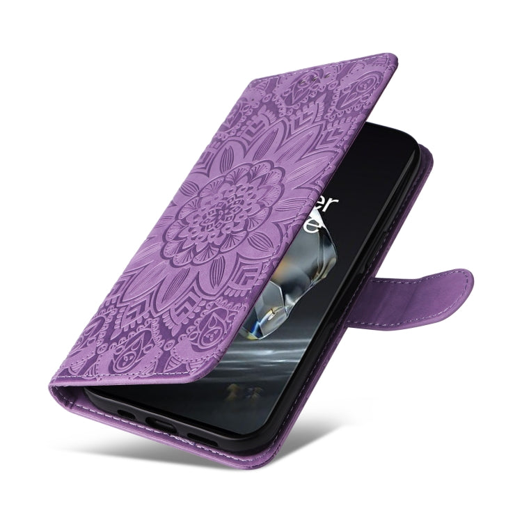 For OnePlus 12 Embossed Sunflower Leather Phone Case(Purple) - OnePlus Cases by buy2fix | Online Shopping UK | buy2fix