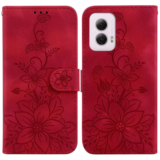 For Motorola Moto G Power 5G 2024 Lily Embossed Leather Phone Case(Red) - Motorola Cases by buy2fix | Online Shopping UK | buy2fix