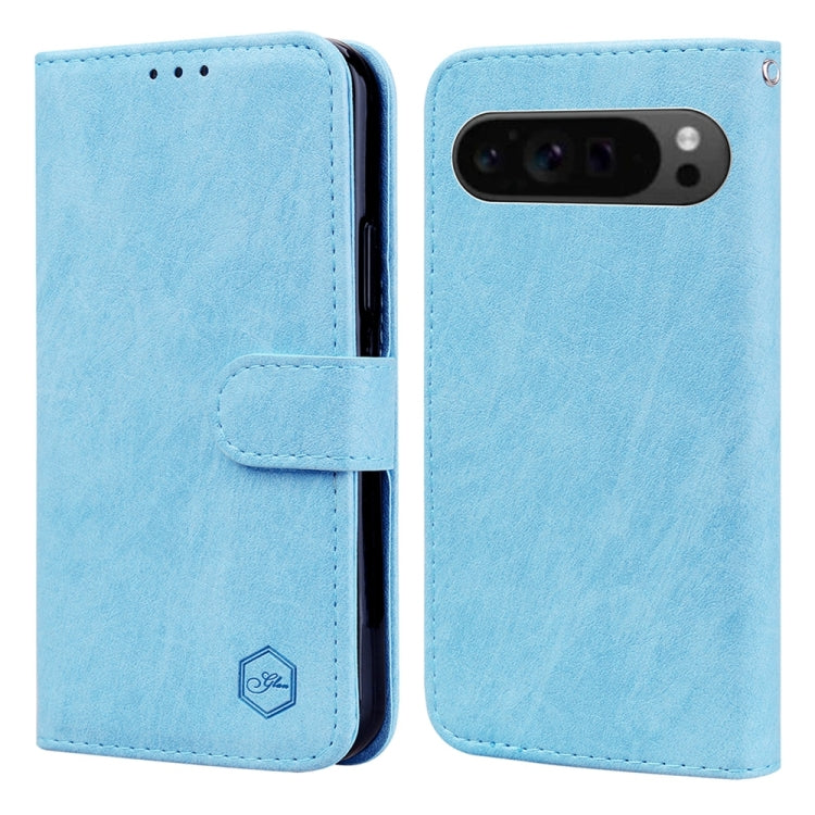 For Google Pixel 9 Skin Feeling Oil Leather Texture PU + TPU Phone Case(Light Blue) - Google Cases by buy2fix | Online Shopping UK | buy2fix