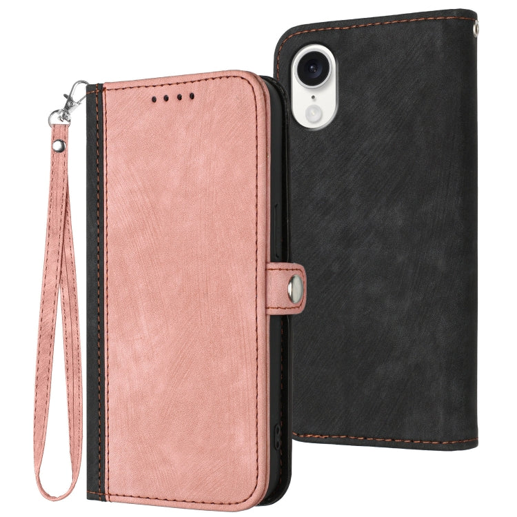 For iPhone SE 2024 Side Buckle Double Fold Hand Strap Leather Phone Case(Pink) - More iPhone Cases by buy2fix | Online Shopping UK | buy2fix