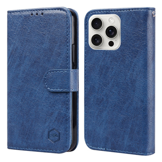 For iPhone 16 Pro Max Skin Feeling Oil Leather Texture PU + TPU Phone Case(Dark Blue) - iPhone 16 Pro Max Cases by buy2fix | Online Shopping UK | buy2fix