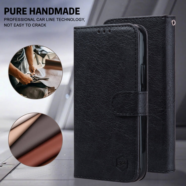 For iPhone 16 Plus Skin Feeling Oil Leather Texture PU + TPU Phone Case(Black) - iPhone 16 Plus Cases by buy2fix | Online Shopping UK | buy2fix