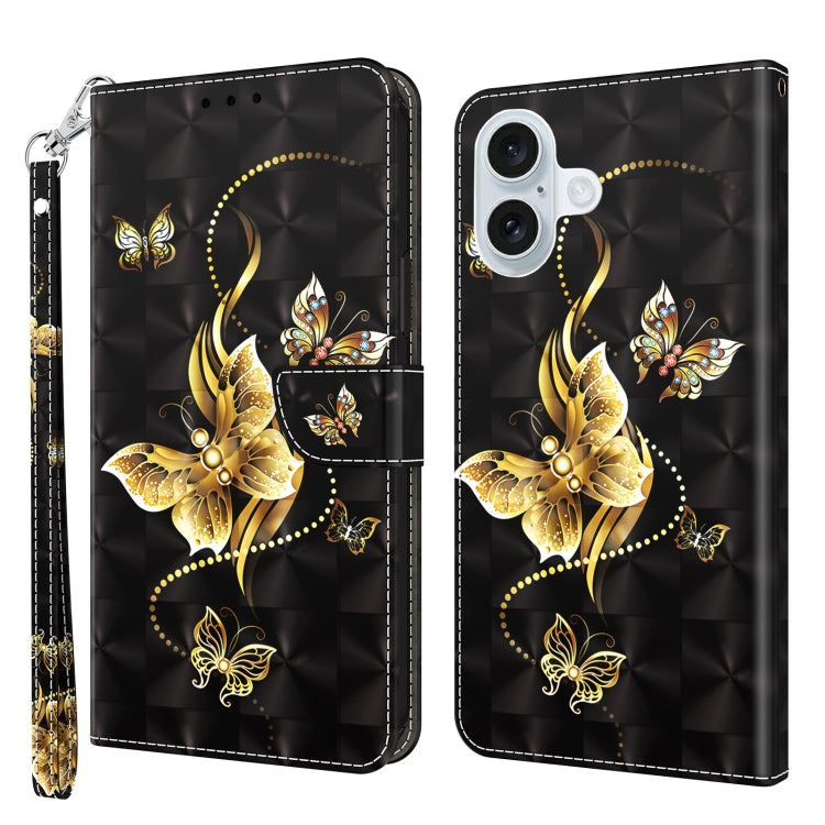 For iPhone 16 3D Painted Leather Phone Case(Golden Swallow Butterfly) - iPhone 16 Cases by buy2fix | Online Shopping UK | buy2fix