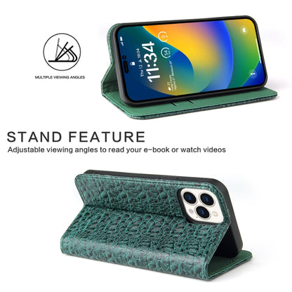 For iPhone 15 Pro Max Fierre Shann Crocodile Texture Magnetic Genuine Leather Phone Case(Green) - iPhone 15 Pro Max Cases by FIERRE SHANN | Online Shopping UK | buy2fix