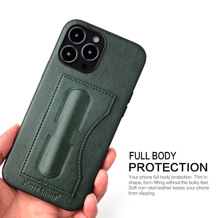 For iPhone 15 Pro Max Fierre Shann Holder Back Cover PU Phone Case(Green) - iPhone 15 Pro Max Cases by FIERRE SHANN | Online Shopping UK | buy2fix