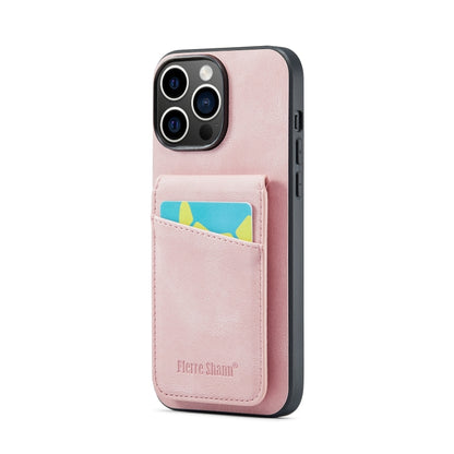 For iPhone 15 Pro Max Fierre Shann Crazy Horse Card Holder Back Cover PU Phone Case(Pink) - iPhone 15 Pro Max Cases by FIERRE SHANN | Online Shopping UK | buy2fix