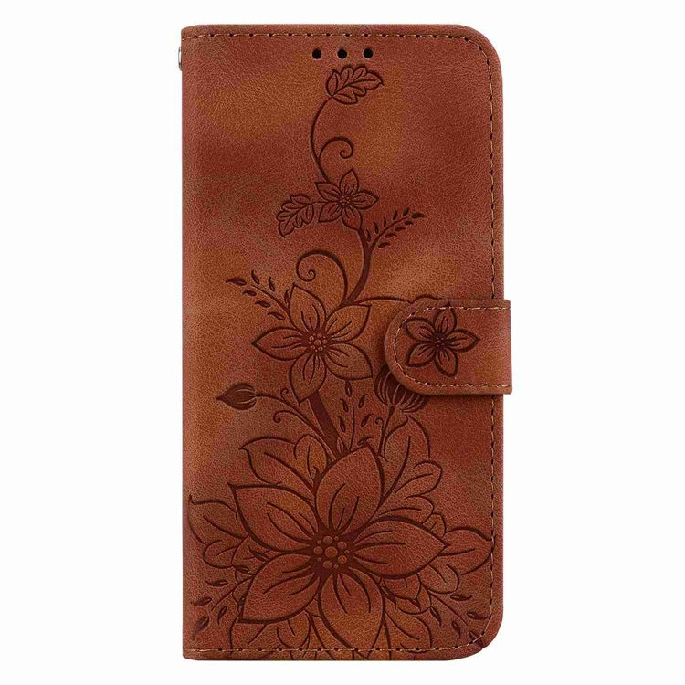 For Samsung Galaxy S24+ 5G Lily Embossed Leather Phone Case(Brown) - Galaxy S24+ 5G Cases by buy2fix | Online Shopping UK | buy2fix