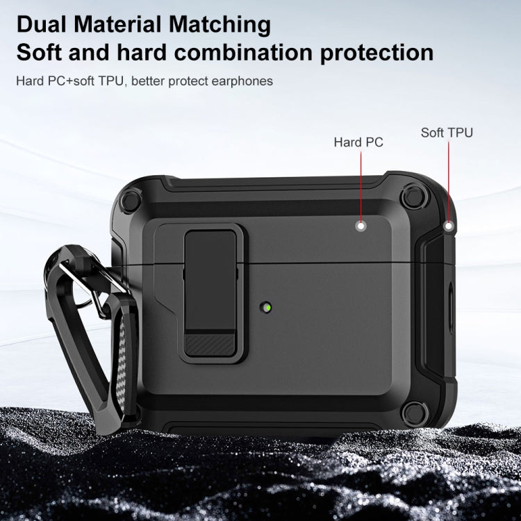 For AirPods Pro 2 TPU + PC Wireless Bluetooth Earphone Protective Case with Switch Lock & Hook(Black) - For AirPods Pro 2 by buy2fix | Online Shopping UK | buy2fix