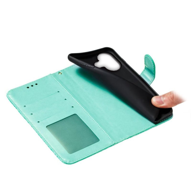 For iPhone 16 Lace Flower Embossing Flip Leather Phone Case(Green) - iPhone 16 Cases by buy2fix | Online Shopping UK | buy2fix