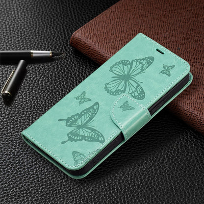 For Motorola Moto G14 4G Embossing Two Butterflies Pattern Leather Phone Case(Green) - Motorola Cases by buy2fix | Online Shopping UK | buy2fix