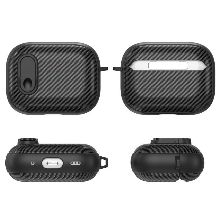 For AirPods Pro 2 Carbon Fiber Texture Wireless Earphones Case with Security Lock(Black) - For AirPods Pro 2 by buy2fix | Online Shopping UK | buy2fix