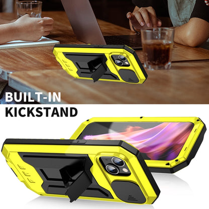 For iPhone 15 R-JUST Sliding Camera Life Waterproof Holder Phone Case(Yellow) - iPhone 15 Cases by R-JUST | Online Shopping UK | buy2fix