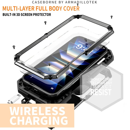 For iPhone 16 Plus R-JUST Sliding Camera IP54 Life Waterproof Holder Phone Case(Black) - iPhone 16 Plus Cases by R-JUST | Online Shopping UK | buy2fix