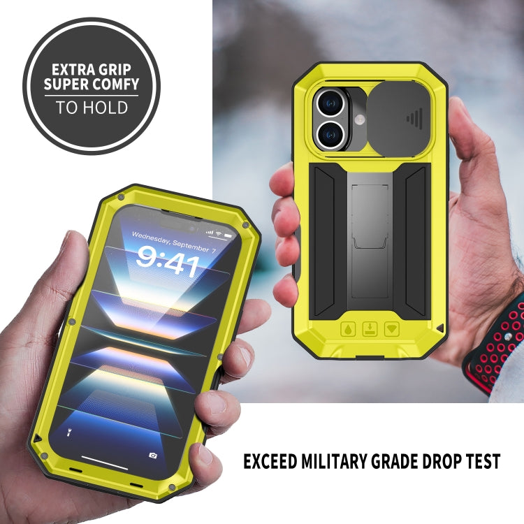 For iPhone 16 Plus R-JUST Sliding Camera IP54 Life Waterproof Holder Phone Case(Yellow) - iPhone 16 Plus Cases by R-JUST | Online Shopping UK | buy2fix