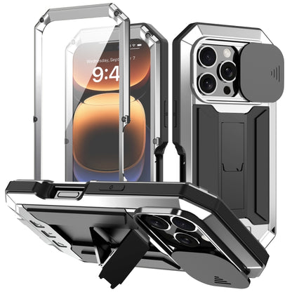 For iPhone 16 Pro R-JUST Sliding Camera IP54 Life Waterproof Holder Phone Case(Silver) - iPhone 16 Pro Cases by R-JUST | Online Shopping UK | buy2fix