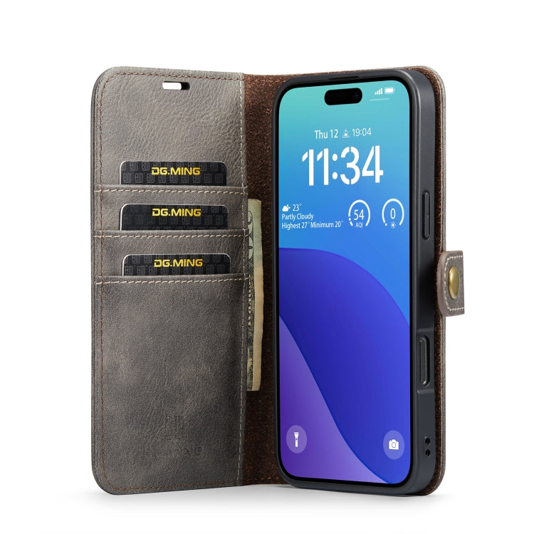 For iPhone 16 Pro Max DG.MING Crazy Horse Texture Detachable Magnetic Leather Phone Case(Grey) - iPhone 16 Pro Max Cases by DG.MING | Online Shopping UK | buy2fix