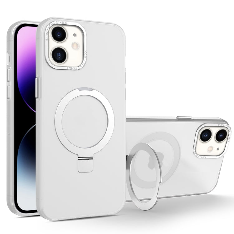 For iPhone 12 / 12 Pro MagSafe Metal Holder Frosted Translucent Phone Case(White) - iPhone 12 / 12 Pro Cases by buy2fix | Online Shopping UK | buy2fix