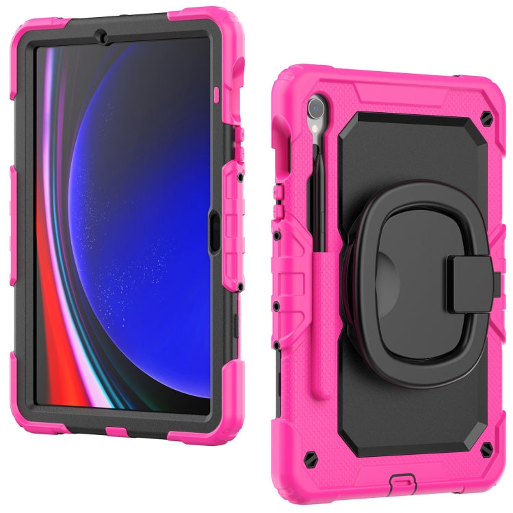 For Samsung Galaxy Tab S9 D Type Silicone Hybrid PC Tablet Case with Handle Holder(Rose Red) - Galaxy Tab S9 Cases by buy2fix | Online Shopping UK | buy2fix