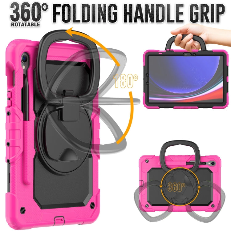 For Samsung Galaxy Tab S9 D Type Silicone Hybrid PC Tablet Case with Handle Holder(Rose Red) - Galaxy Tab S9 Cases by buy2fix | Online Shopping UK | buy2fix