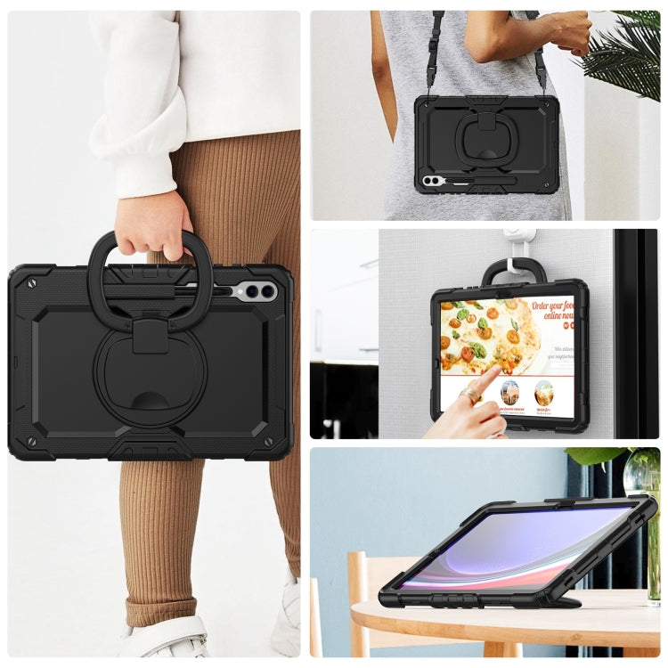 For Samsung Galaxy Tab S9+ D Type Silicone Hybrid PC Tablet Case with Handle Holder(Black) - Galaxy Tab S9+ Cases by buy2fix | Online Shopping UK | buy2fix