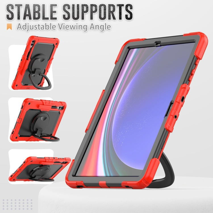 For Samsung Galaxy Tab S9+ D Type Silicone Hybrid PC Tablet Case with Handle Holder(Red) - Galaxy Tab S9+ Cases by buy2fix | Online Shopping UK | buy2fix