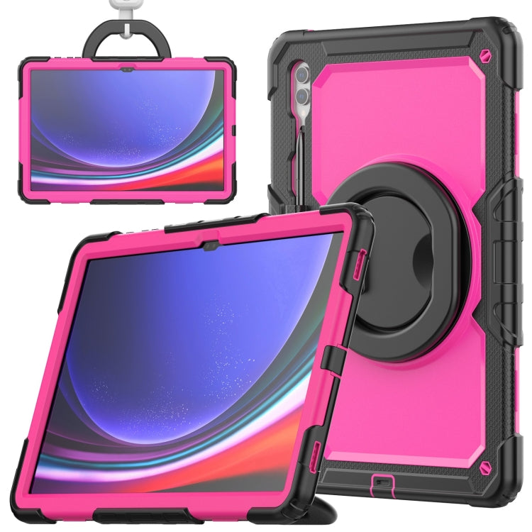 For Samsung Galaxy Tab S10 Ultra D Type Silicone Hybrid PC Tablet Case with Handle Holder(Rose Red PC) - Galaxy Tab S9 Ultra Cases by buy2fix | Online Shopping UK | buy2fix