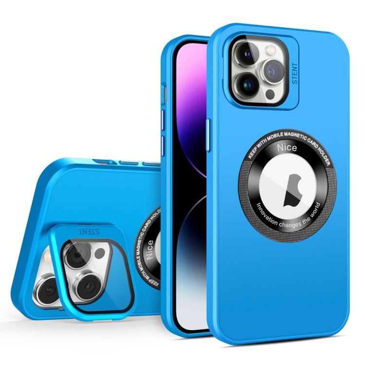 For iPhone 11 Pro Max Skin Feel Magnifier MagSafe Lens Holder Phone Case(Light Blue) - iPhone 11 Pro Max Cases by buy2fix | Online Shopping UK | buy2fix