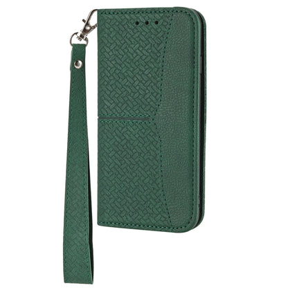 For iPhone 16 Woven Texture Stitching Magnetic Leather Phone Case(Green) - iPhone 16 Cases by buy2fix | Online Shopping UK | buy2fix