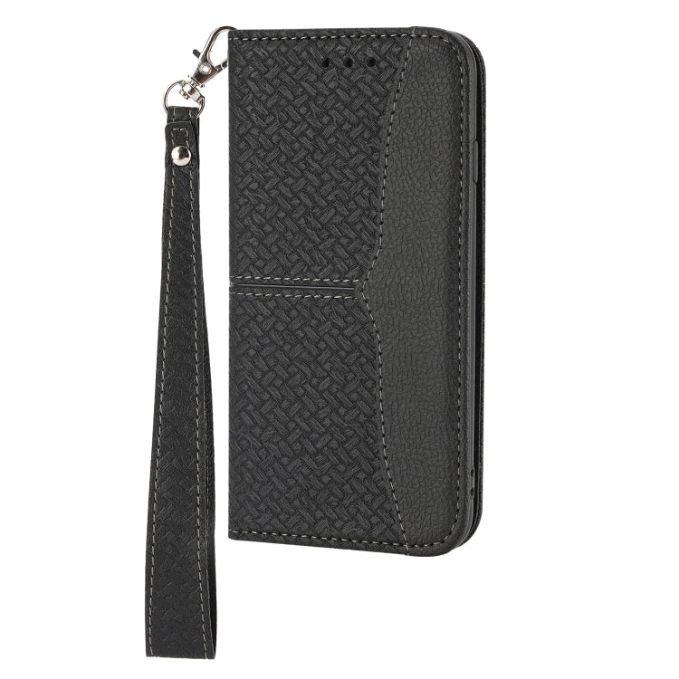 For iPhone SE 2024 Woven Texture Stitching Magnetic Leather Phone Case(Black) - More iPhone Cases by buy2fix | Online Shopping UK | buy2fix