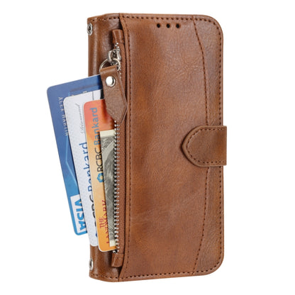 For iPhone 16 Pro Oil Skin Zipper Wallet Leather Phone Case(Brown) - iPhone 16 Pro Cases by buy2fix | Online Shopping UK | buy2fix