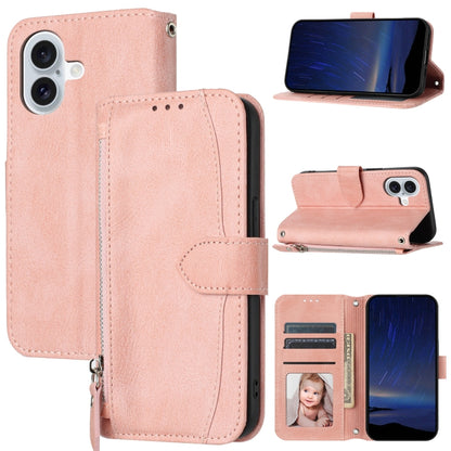 For iPhone 16 Oil Skin Zipper Wallet Leather Phone Case(Pink) - iPhone 16 Cases by buy2fix | Online Shopping UK | buy2fix