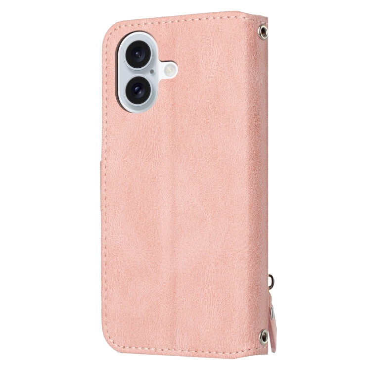 For iPhone 16 Oil Skin Zipper Wallet Leather Phone Case(Pink) - iPhone 16 Cases by buy2fix | Online Shopping UK | buy2fix