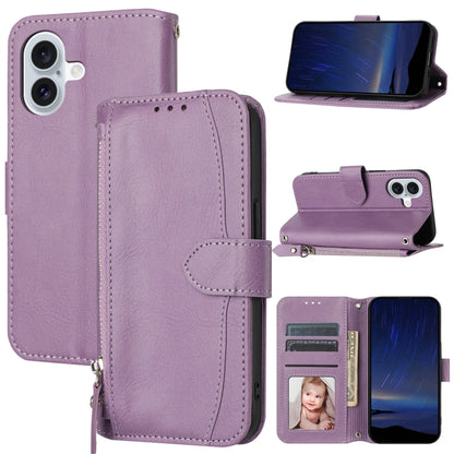 For iPhone 16 Oil Skin Zipper Wallet Leather Phone Case(Purple) - iPhone 16 Cases by buy2fix | Online Shopping UK | buy2fix