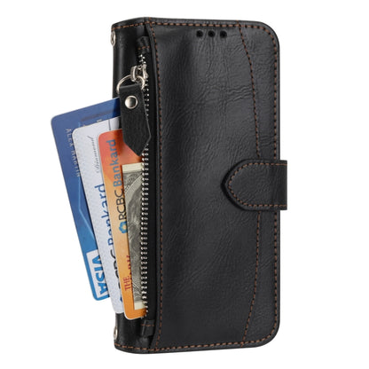 For iPhone 16 Oil Skin Zipper Wallet Leather Phone Case(Black) - iPhone 16 Cases by buy2fix | Online Shopping UK | buy2fix