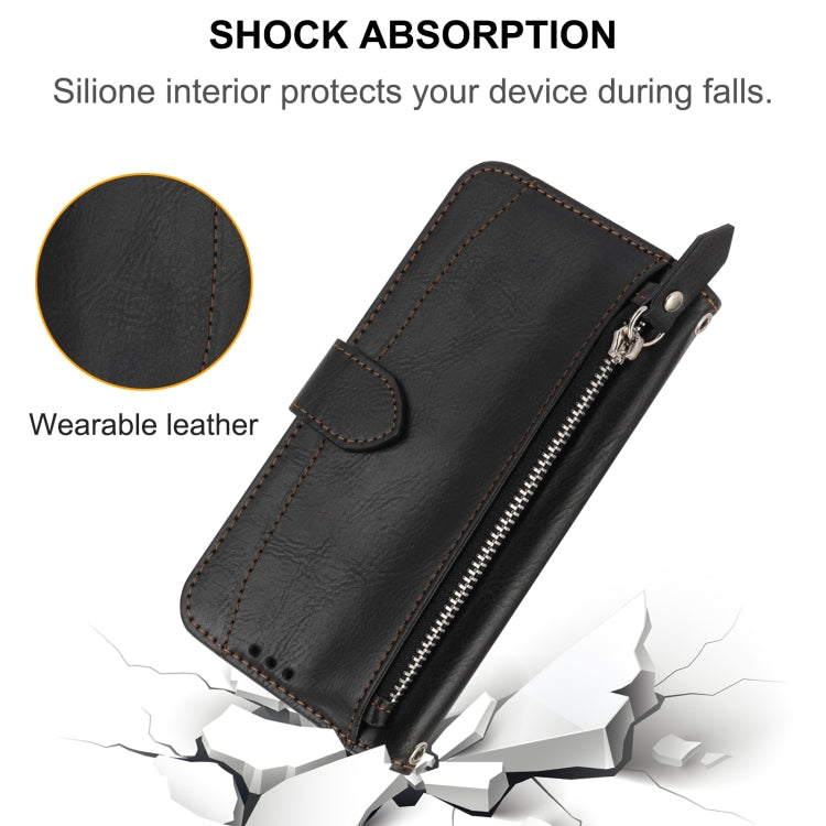 For iPhone 16 Oil Skin Zipper Wallet Leather Phone Case(Black) - iPhone 16 Cases by buy2fix | Online Shopping UK | buy2fix