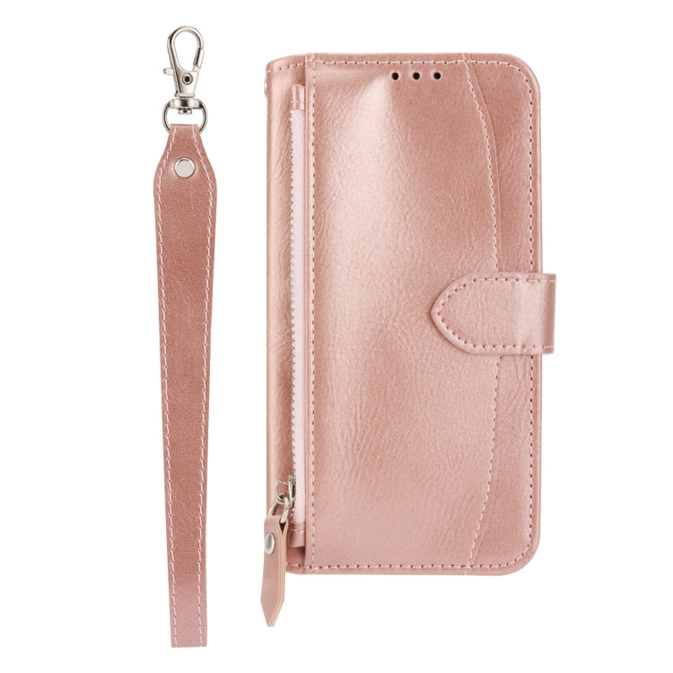 For iPhone SE 2024 Oil Skin Zipper Wallet Leather Phone Case(Rose Gold) - More iPhone Cases by buy2fix | Online Shopping UK | buy2fix