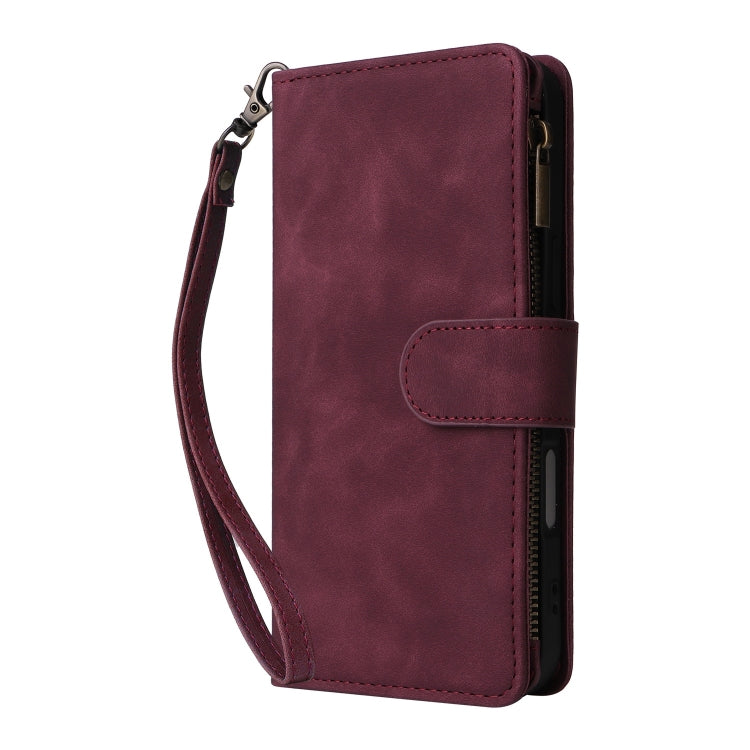 For iPhone 16 Crossbody Multi-card Slot Wallet Zipper Leather Phone Case(Wine Red) - iPhone 16 Cases by buy2fix | Online Shopping UK | buy2fix