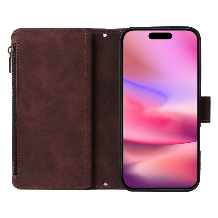 For iPhone 16 Plus Crossbody Multi-card Slot Wallet Zipper Leather Phone Case(Coffee) - iPhone 16 Plus Cases by buy2fix | Online Shopping UK | buy2fix